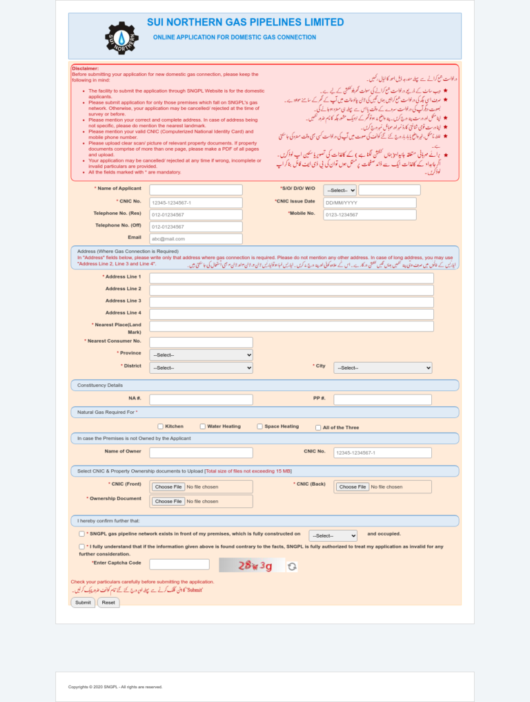 Applying for SNGPL New Connection (Domestic)